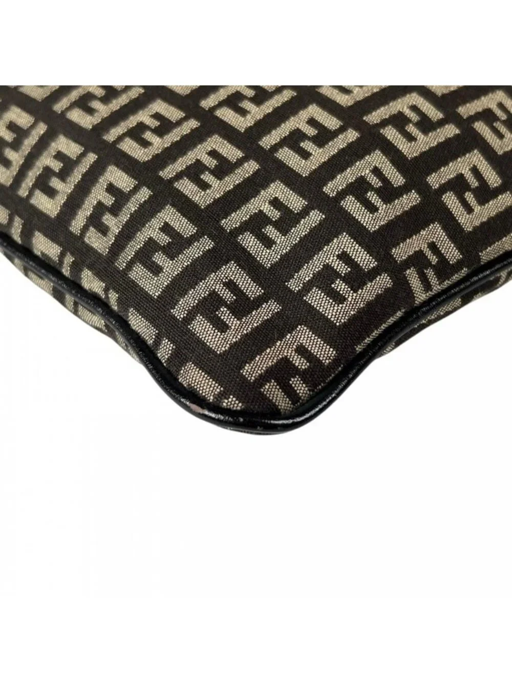 Fendi Shoulder Bag Canvas Leather Brown Silver
